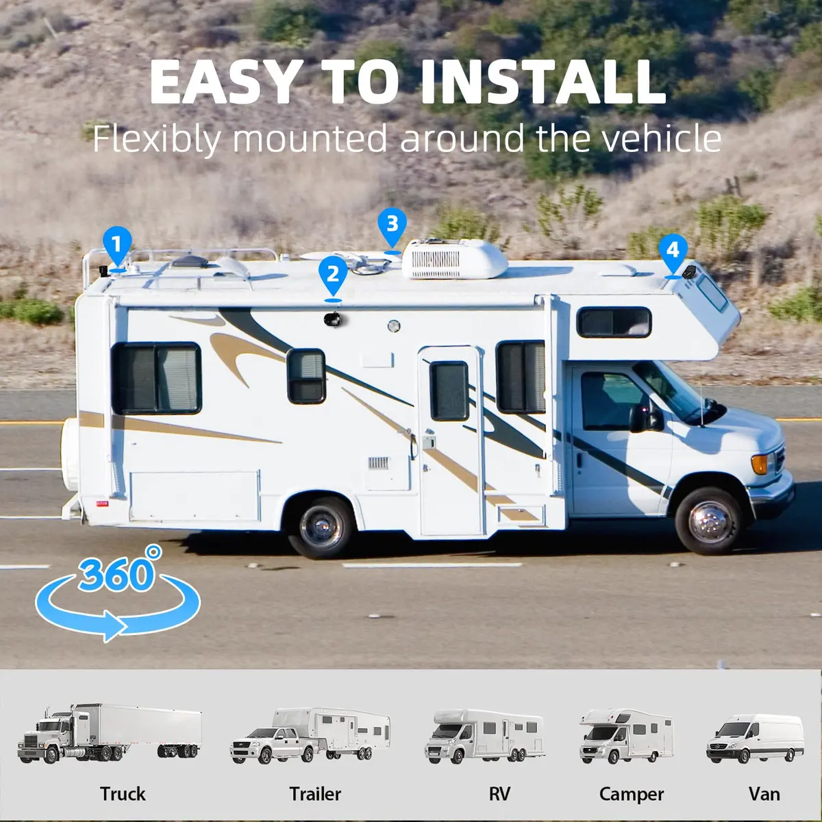 eRapta HD 1080p Backup Camera System Kit with 7-inch Monitor & 4 Cameras | 170° Wide Angle, IP69K Waterproof, DVR Recording - view 5