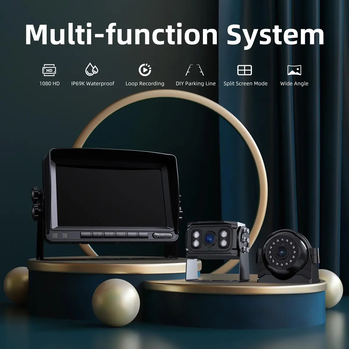 eRapta HD 1080p Backup Camera System Kit with 7-inch Monitor & 4 Cameras | 170° Wide Angle, IP69K Waterproof, DVR Recording - view 7