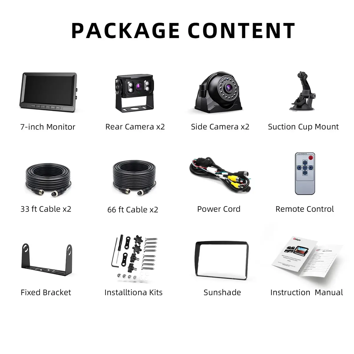 eRapta HD 1080p Backup Camera System Kit with 7-inch Monitor & 4 Cameras | 170° Wide Angle, IP69K Waterproof, DVR Recording - view 8