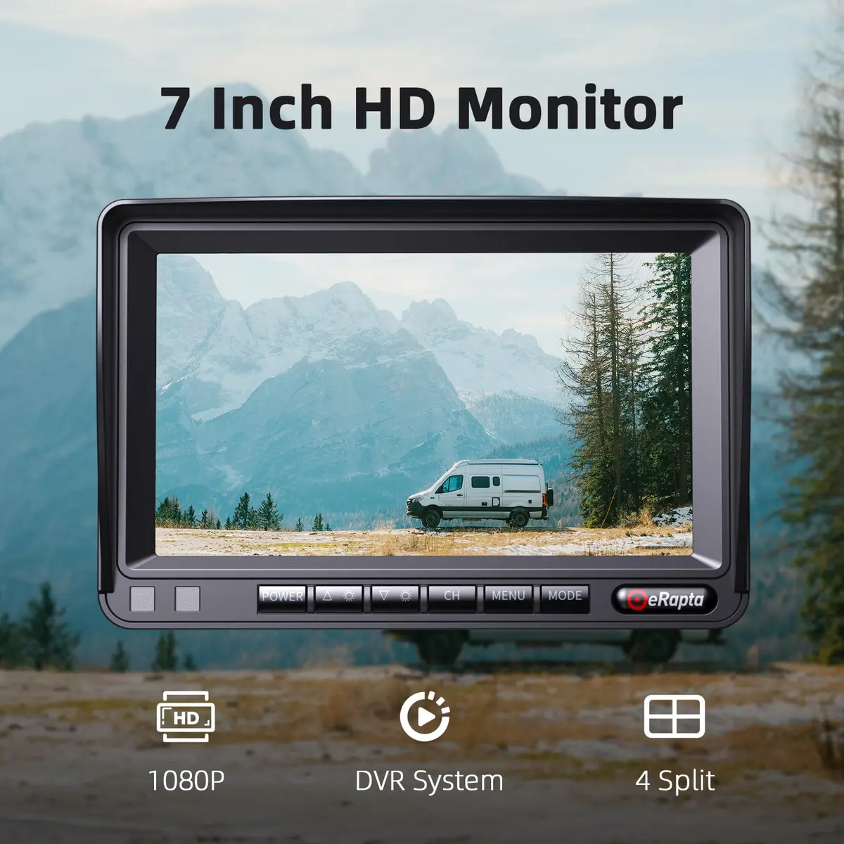 eRapta HD 1080p Backup Camera System Kit with 7-inch Monitor & 4 Cameras | 170° Wide Angle, IP69K Waterproof, DVR Recording - view 2