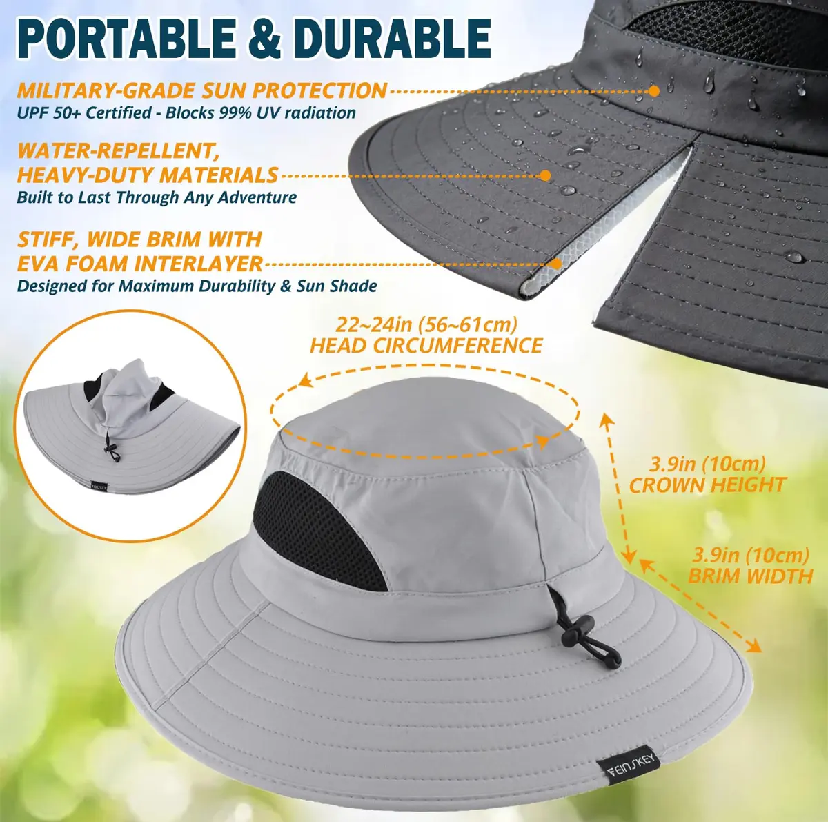 EINSKEY Wide Brim Sun Hat UPF 50+ Waterproof Packable for Men & Women | UV & Rain Protection - view 6