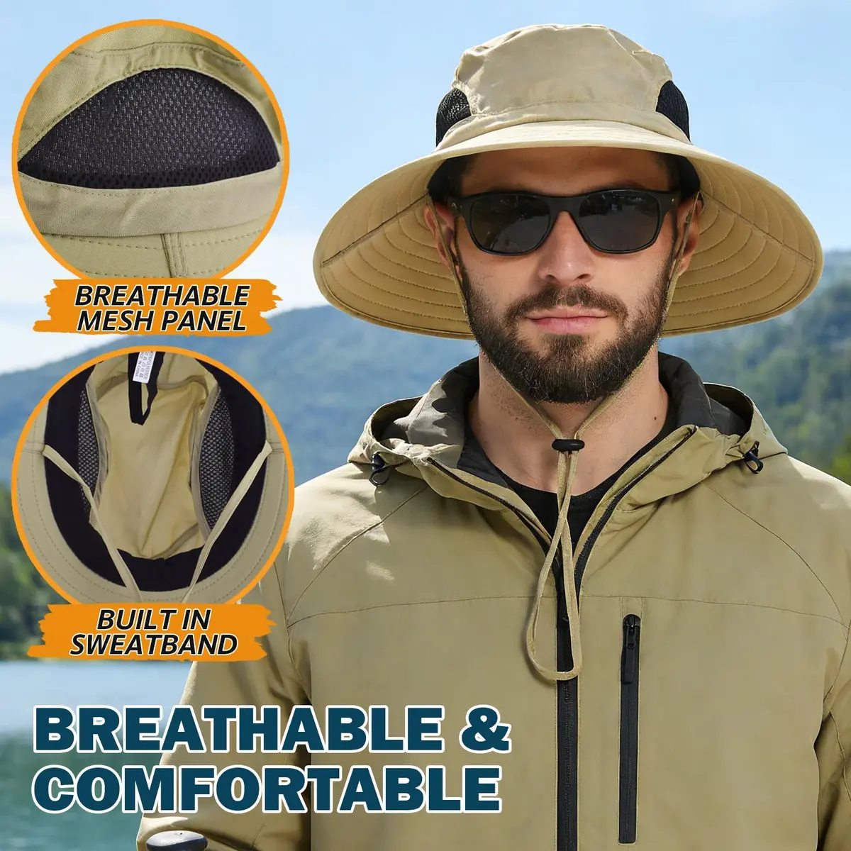 EINSKEY Wide Brim Sun Hat UPF 50+ Waterproof Packable for Men & Women | UV Protection & Breathable (70-120 chars) - view 5
