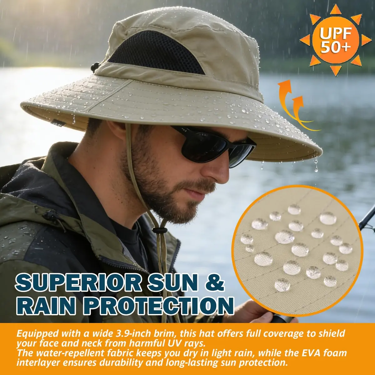 EINSKEY Wide Brim Sun Hat UPF 50+ Waterproof Packable for Men & Women | UV Protection & Breathable (70-120 chars) - view 3