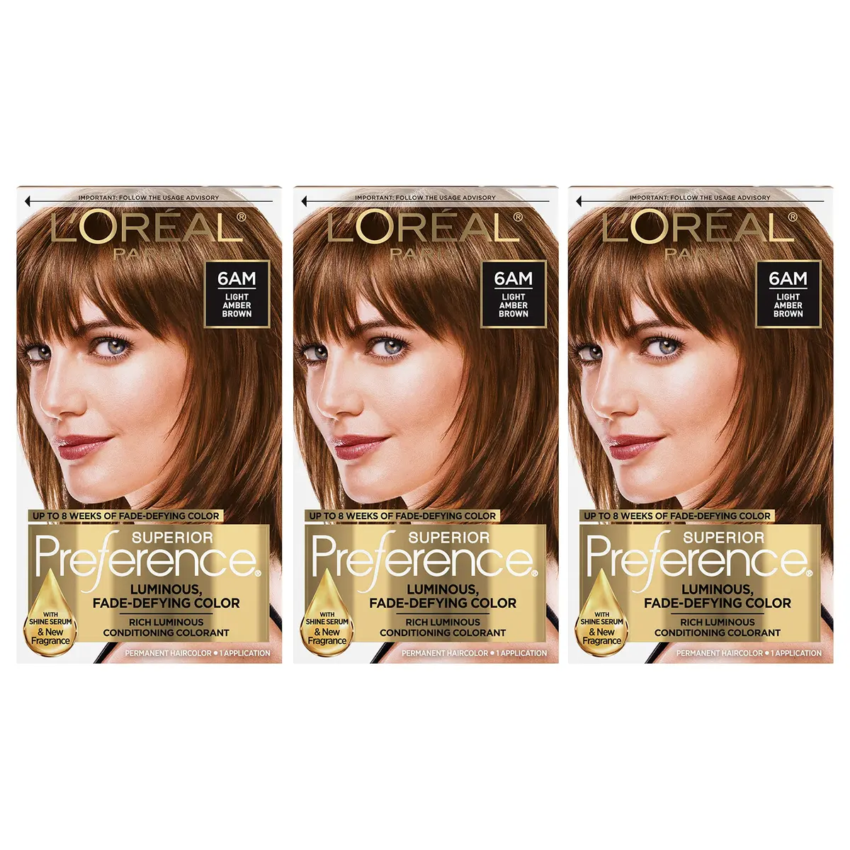 L'Oreal Paris Superior Preference Light Amber Brown 6AM | Fade-Defying Permanent Hair Color, 3 Pack - main product image