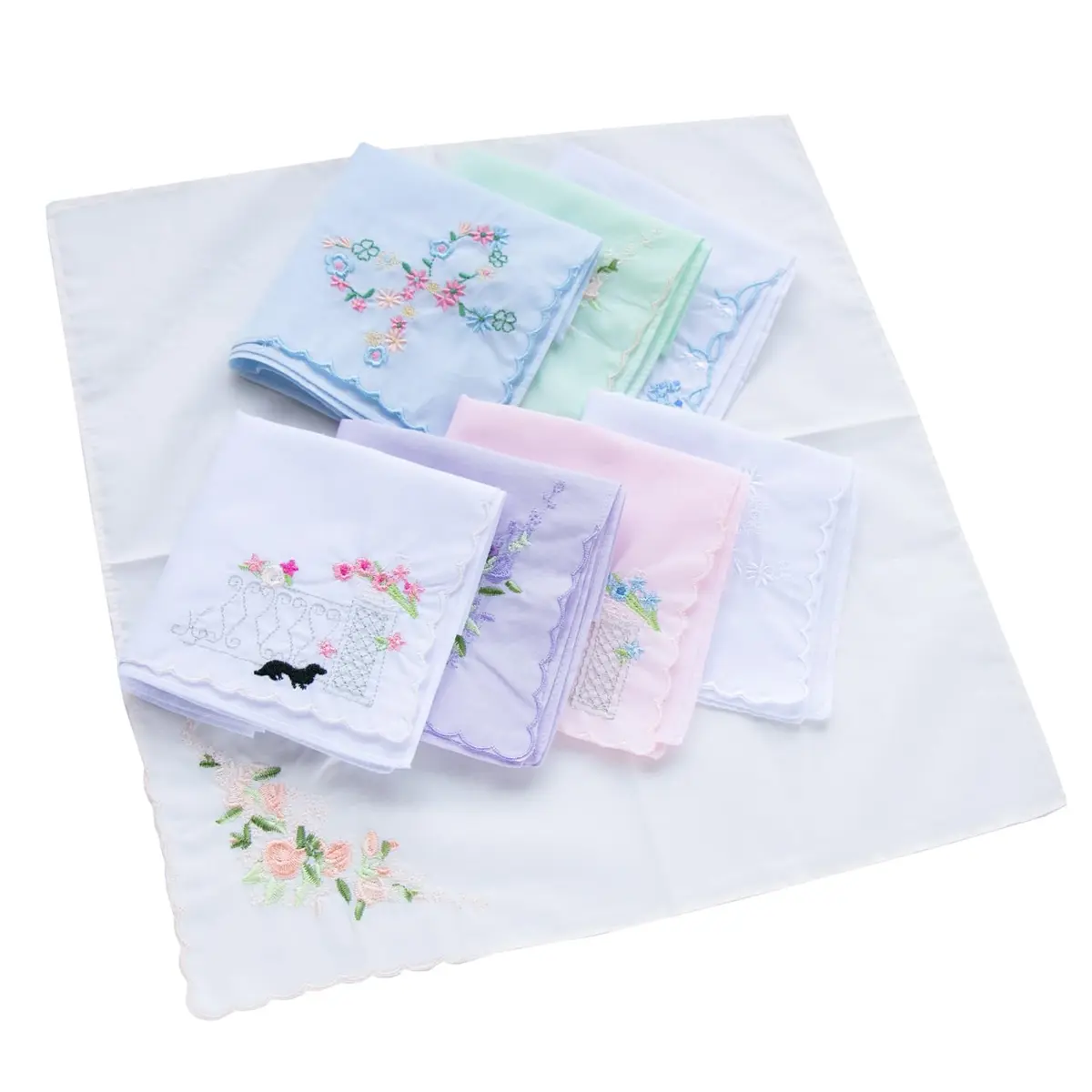 LACS Handkerchiefs Assorted Cotton Embroidered 12PCS | Soft, Scalloped Edges for Bridal & Daily Use - view 5