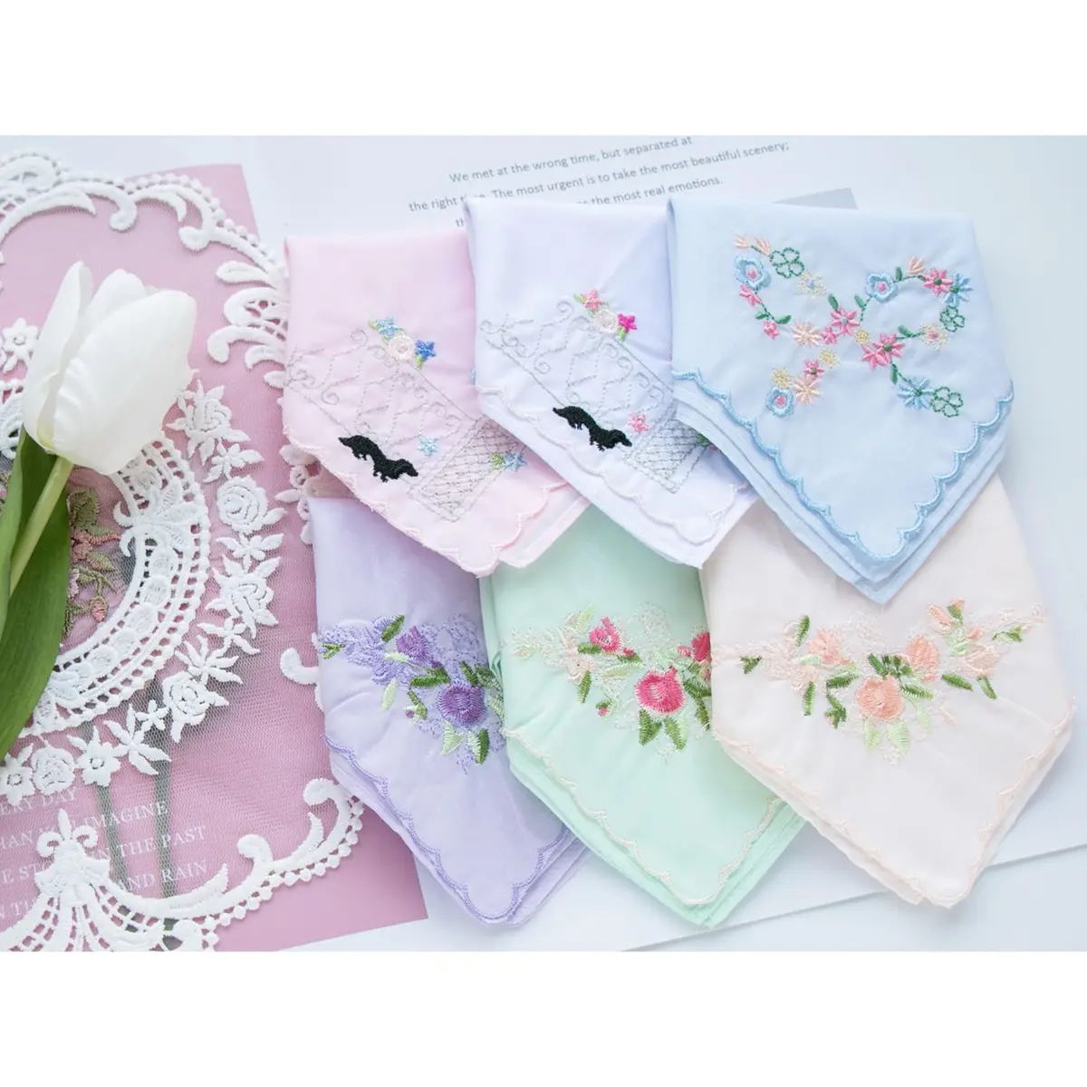 LACS Handkerchiefs Assorted Cotton Embroidered 12PCS | Soft, Scalloped Edges for Bridal & Daily Use - view 7