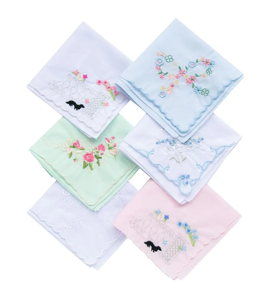 LACS Handkerchiefs Assorted Cotton Embroidered 12PCS | Soft, Scalloped Edges for Bridal & Daily Use - view 2