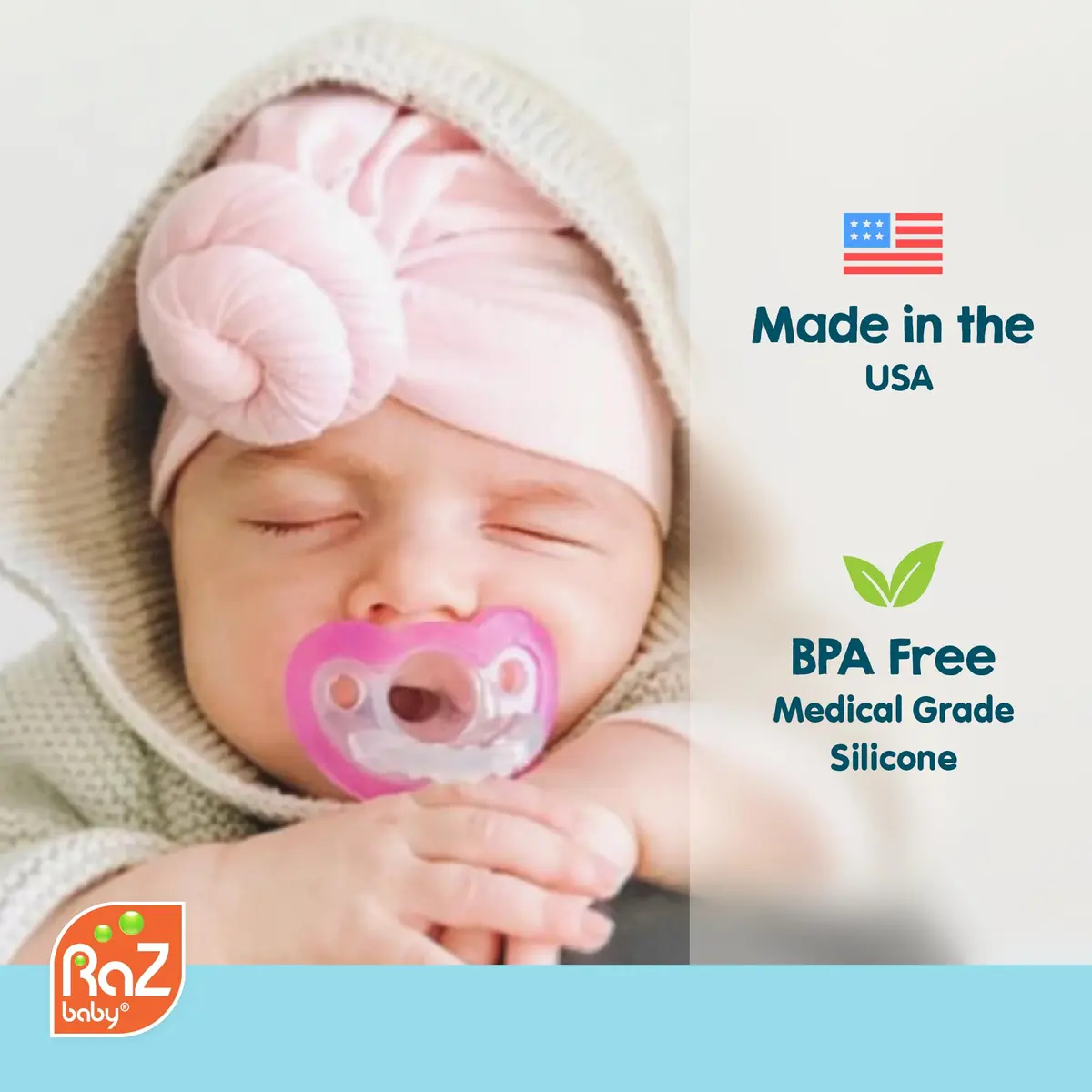 RAZBABY JollyPop Pacifier 2 Pack Pink | Natural Orthodontic Nipple, 3+ Months, USA Made - view 4