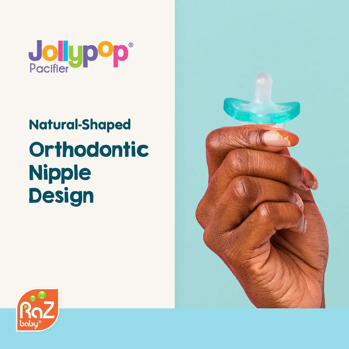 RAZBABY Jollypop Pacifier for Babies 3 Months & Up | Natural Orthodontic Design, BPA-Free, USA Made, 2 Pack, Blue - view 3