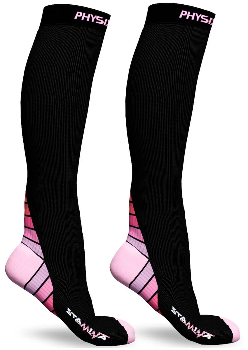 Physix Gear Sport Compression Socks L/XL Black/Pink | Graduated Compression for Circulation & Athletic Support - view 4
