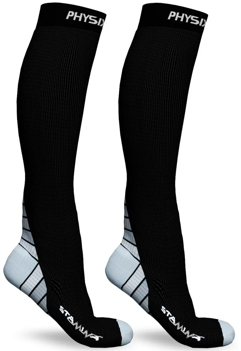 Physix Gear Sport Compression Socks for Circulation, Running, Nurses, Athletic Use, Black/Grey, 2-Pack, 15-20 mmHg - view 4