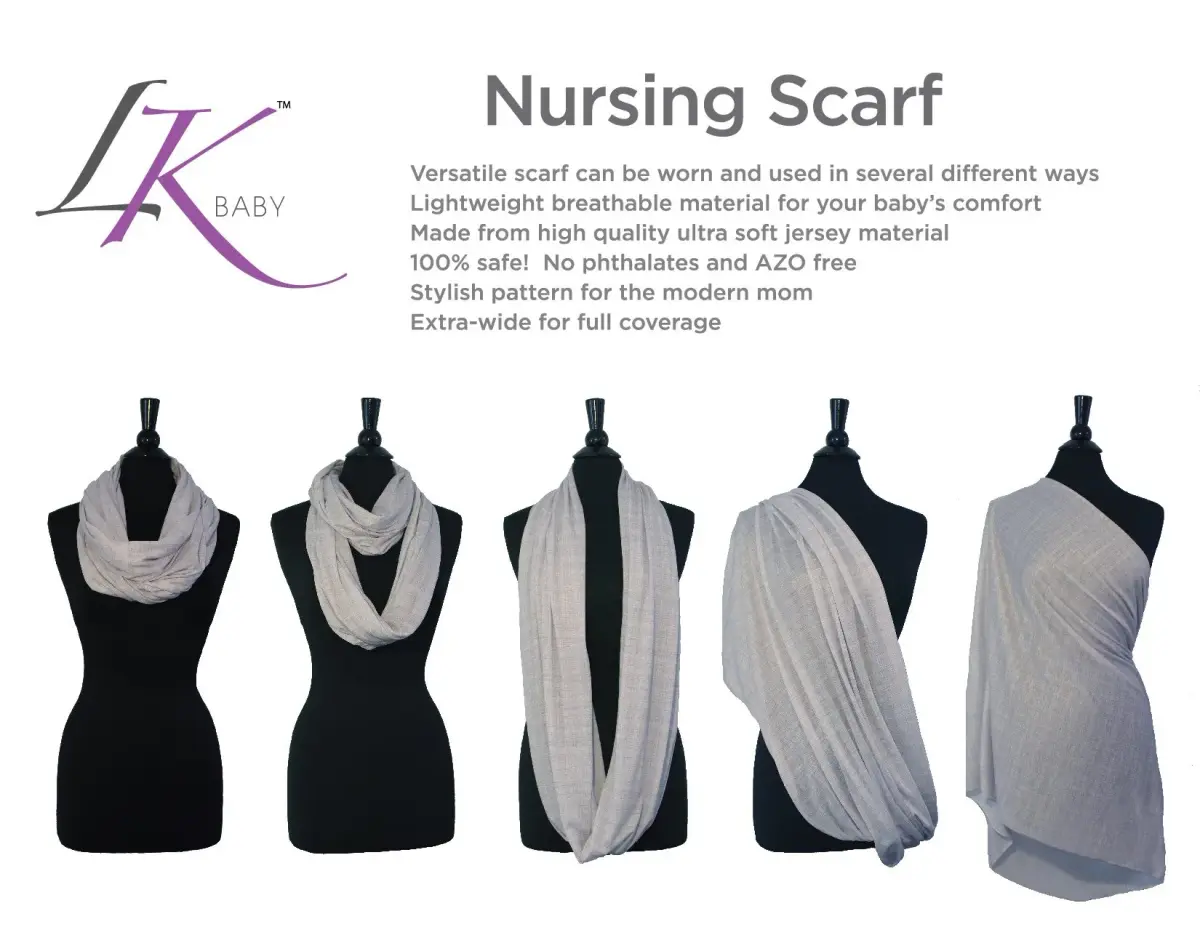 LK Baby Infinity Nursing Scarf Breastfeeding Cover Heathered Grey | Soft Jersey, Breathable, Multi-Use - view 2