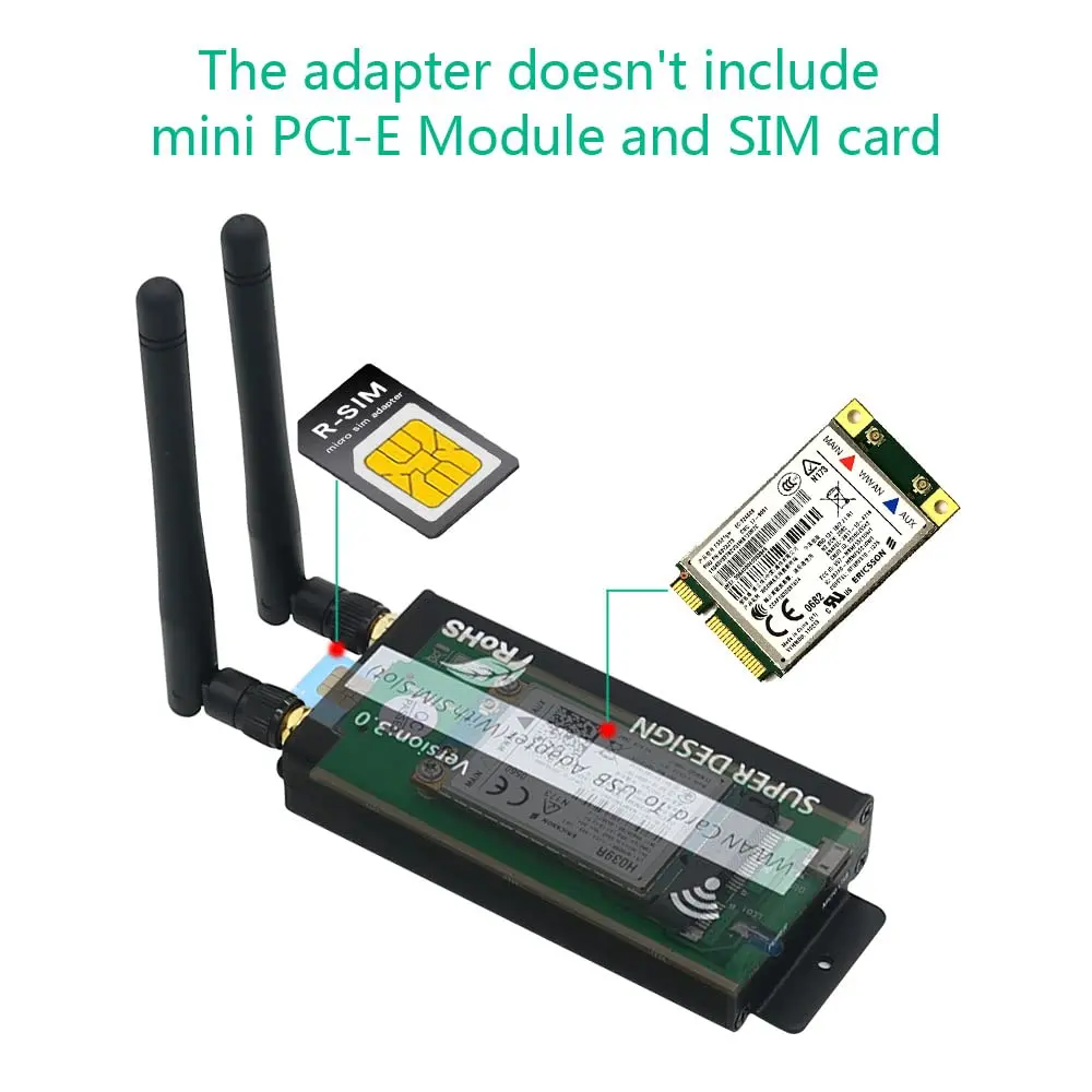 SUPERPLUS Mini PCI-E to USB Adapter with SIM Card Slot | Supports 3G/4G LTE, WWAN, GPS, No Driver Needed, Plug & Play - view 2