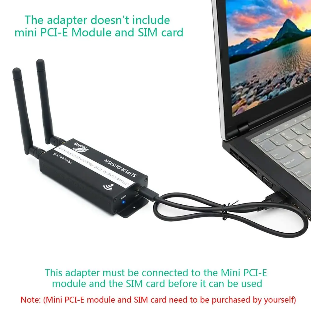 SUPERPLUS Mini PCI-E to USB Adapter with SIM Card Slot | Supports 3G/4G LTE, WWAN, GPS, No Driver Needed, Plug & Play - view 3