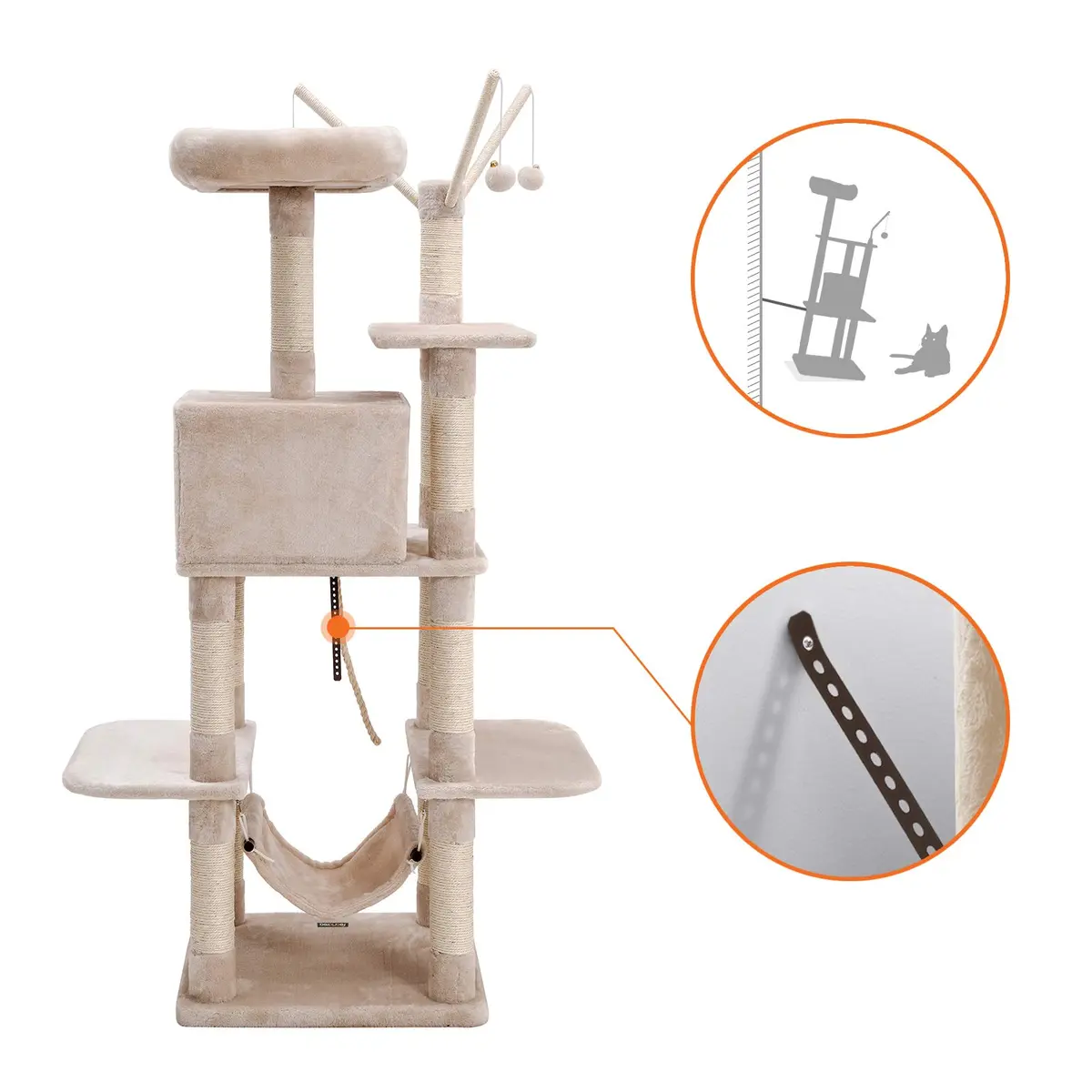 FEANDREA Climbing Tree 154cm | Stable Cat Activity Center with Hammock & Cave - view 5