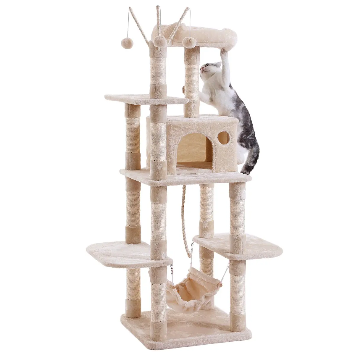 FEANDREA Climbing Tree 154cm | Stable Cat Activity Center with Hammock & Cave - view 6