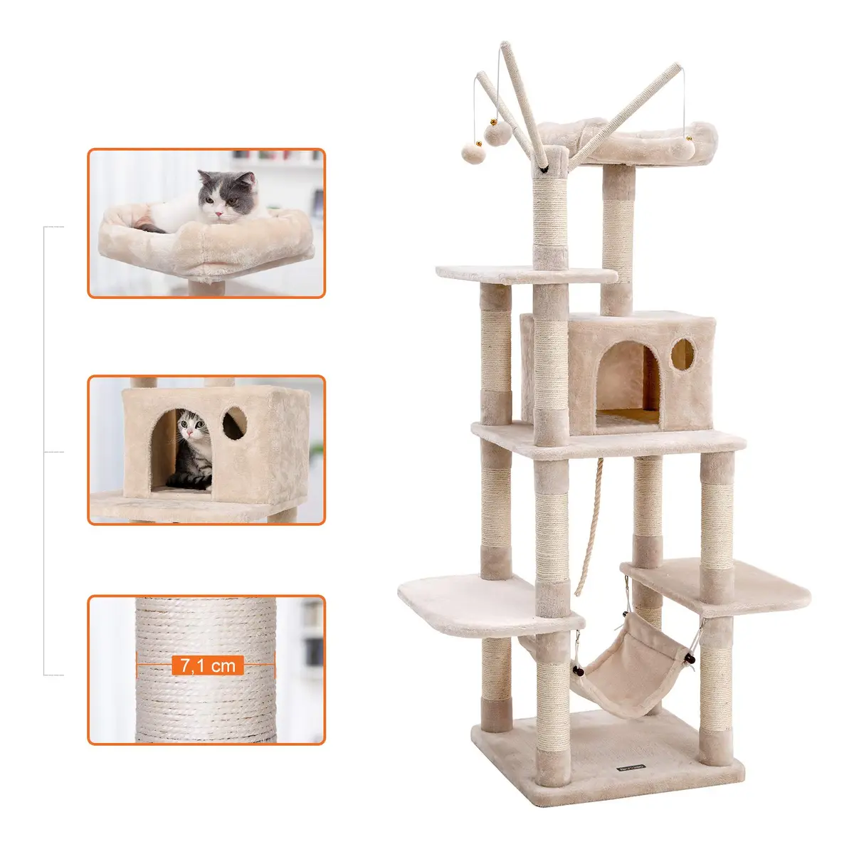 FEANDREA Climbing Tree 154cm | Stable Cat Activity Center with Hammock & Cave - view 9