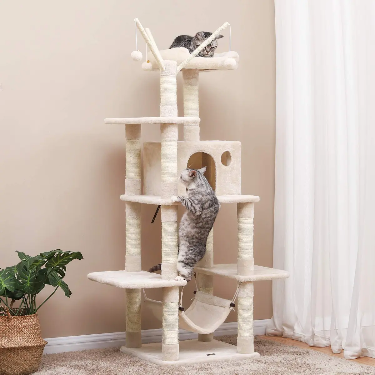 FEANDREA Climbing Tree 154cm | Stable Cat Activity Center with Hammock & Cave - view 2