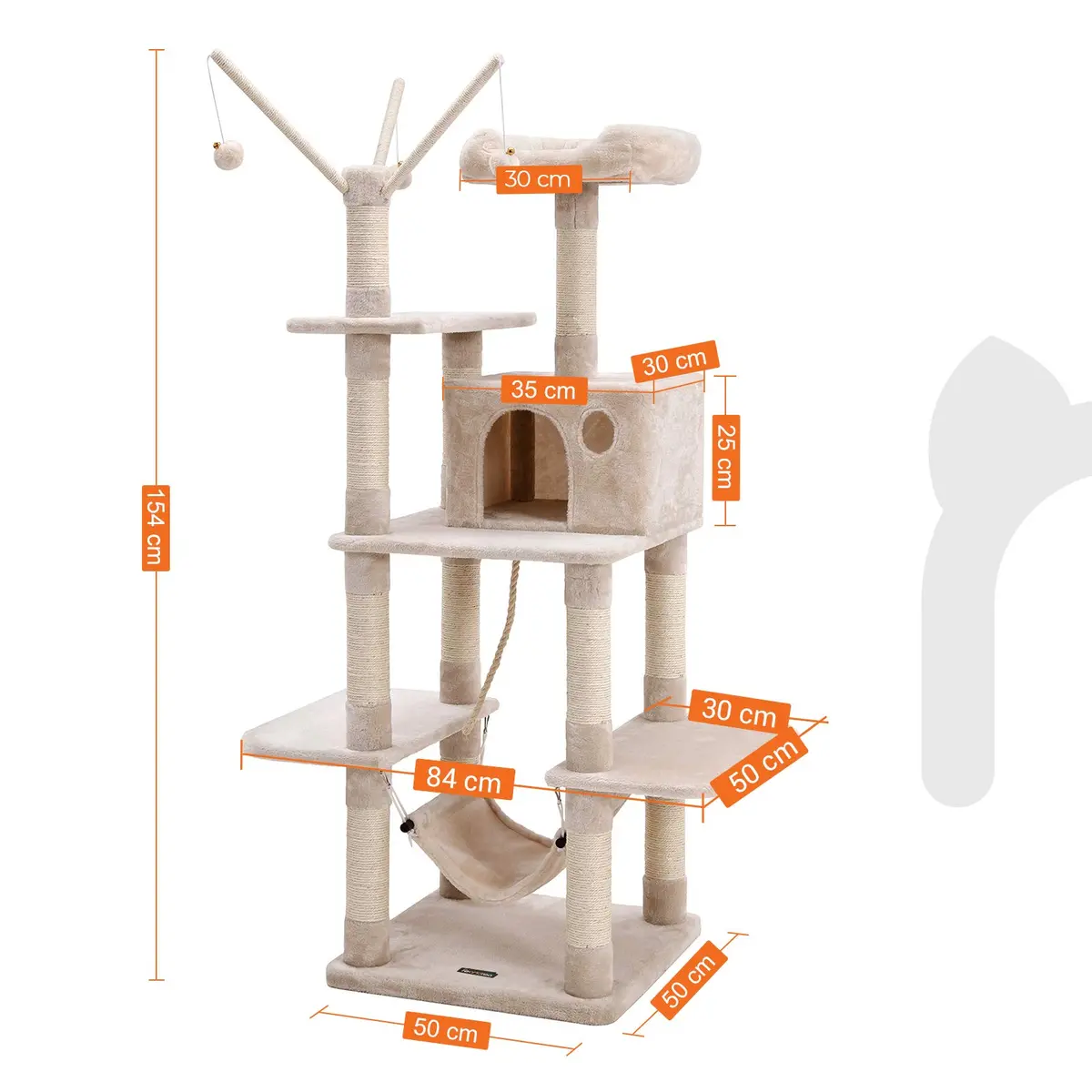 FEANDREA Climbing Tree 154cm | Stable Cat Activity Center with Hammock & Cave - view 3
