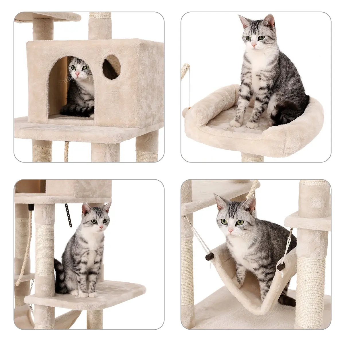 FEANDREA Climbing Tree 154cm | Stable Cat Activity Center with Hammock & Cave - view 4