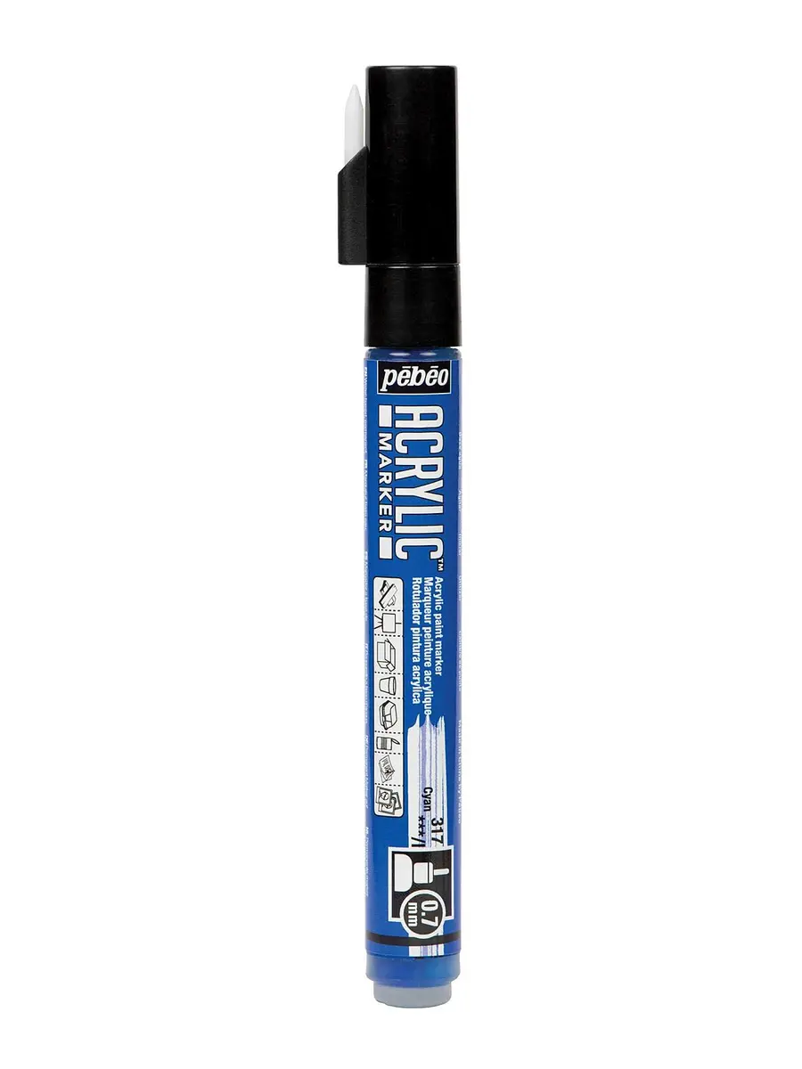 Pebeo Acrylic decoMarker 0.7mm Extra Fine Tip Cyan | High Pigmentation & Versatile for Art & Craft - main product image