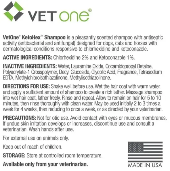 Vet One KetoHex Cat and Dog Shampoo - 16 oz Anti Bacterial Flea & Tick Treatment, Sensitive Skin Care, Antifungal, Moisturizes & Protects - view 4