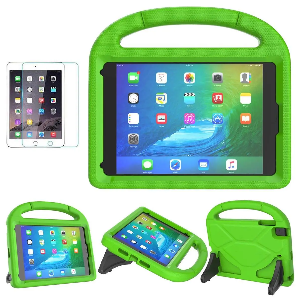 Suplik Kids Case for iPad Mini 1-5 (7.9") | Green EVA & Rubber with Handle, Kickstands & 2 Screen Protectors - main product image