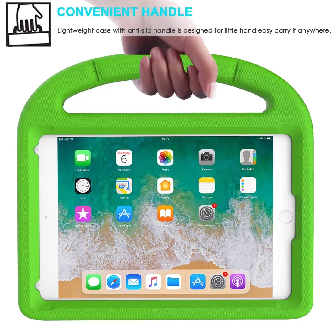 Suplik Kids Case for iPad Mini 1-5 (7.9") | Green EVA & Rubber with Handle, Kickstands & 2 Screen Protectors - view 7