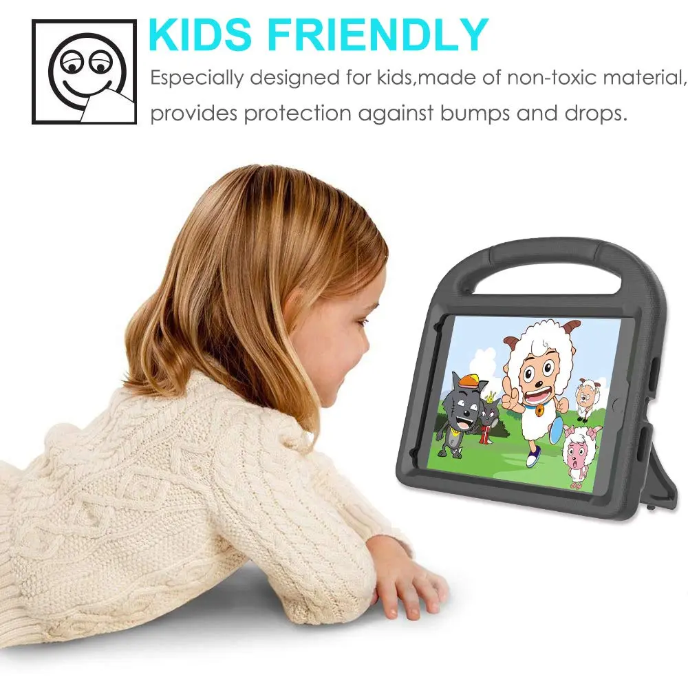 Suplik Kids Case for iPad Mini 1-5 (7.9") | Black EVA Rubber Handle Stand Cover with 2 Screen Protectors - view 5