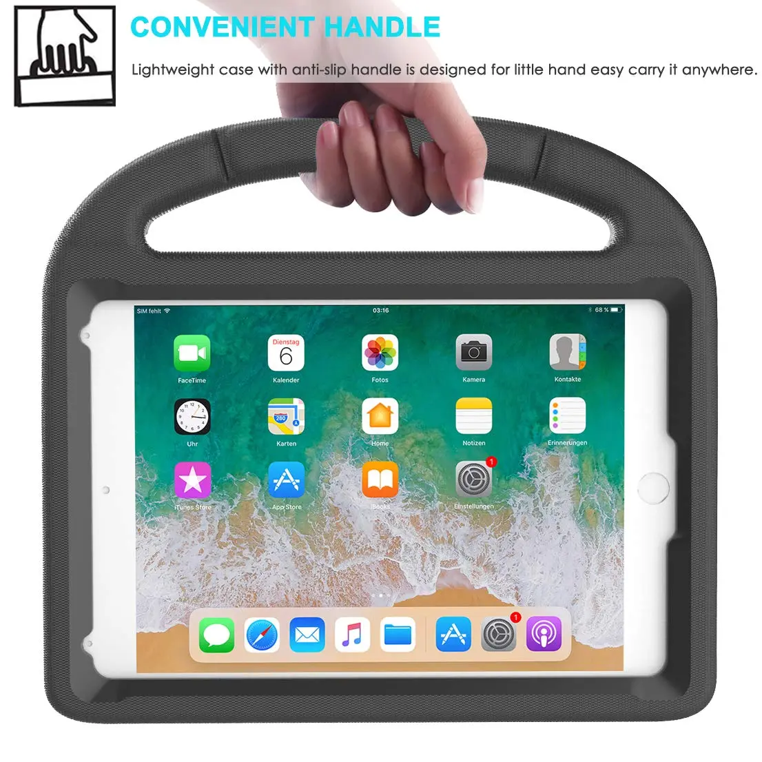 Suplik Kids Case for iPad Mini 1-5 (7.9") | Black EVA Rubber Handle Stand Cover with 2 Screen Protectors - view 7