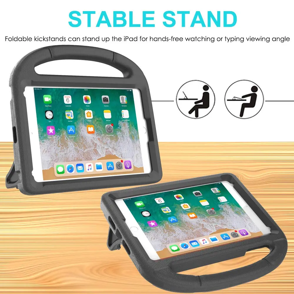 Suplik Kids Case for iPad Mini 1-5 (7.9") | Black EVA Rubber Handle Stand Cover with 2 Screen Protectors - view 3