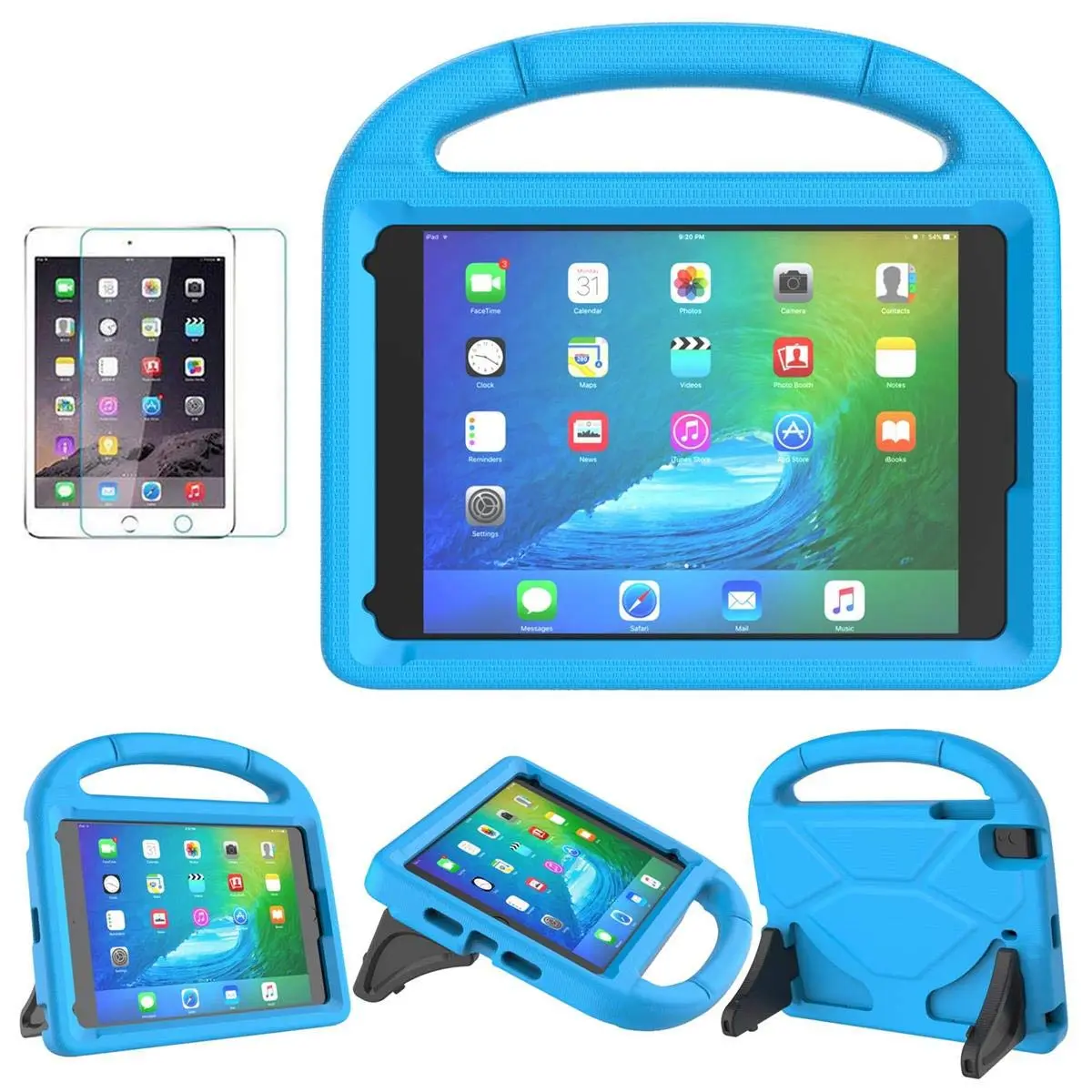 Suplik Kids Case for iPad Mini 1-5 (7.9") | Blue Shockproof Handle Stand Cover with 2 Screen Protectors - main product image