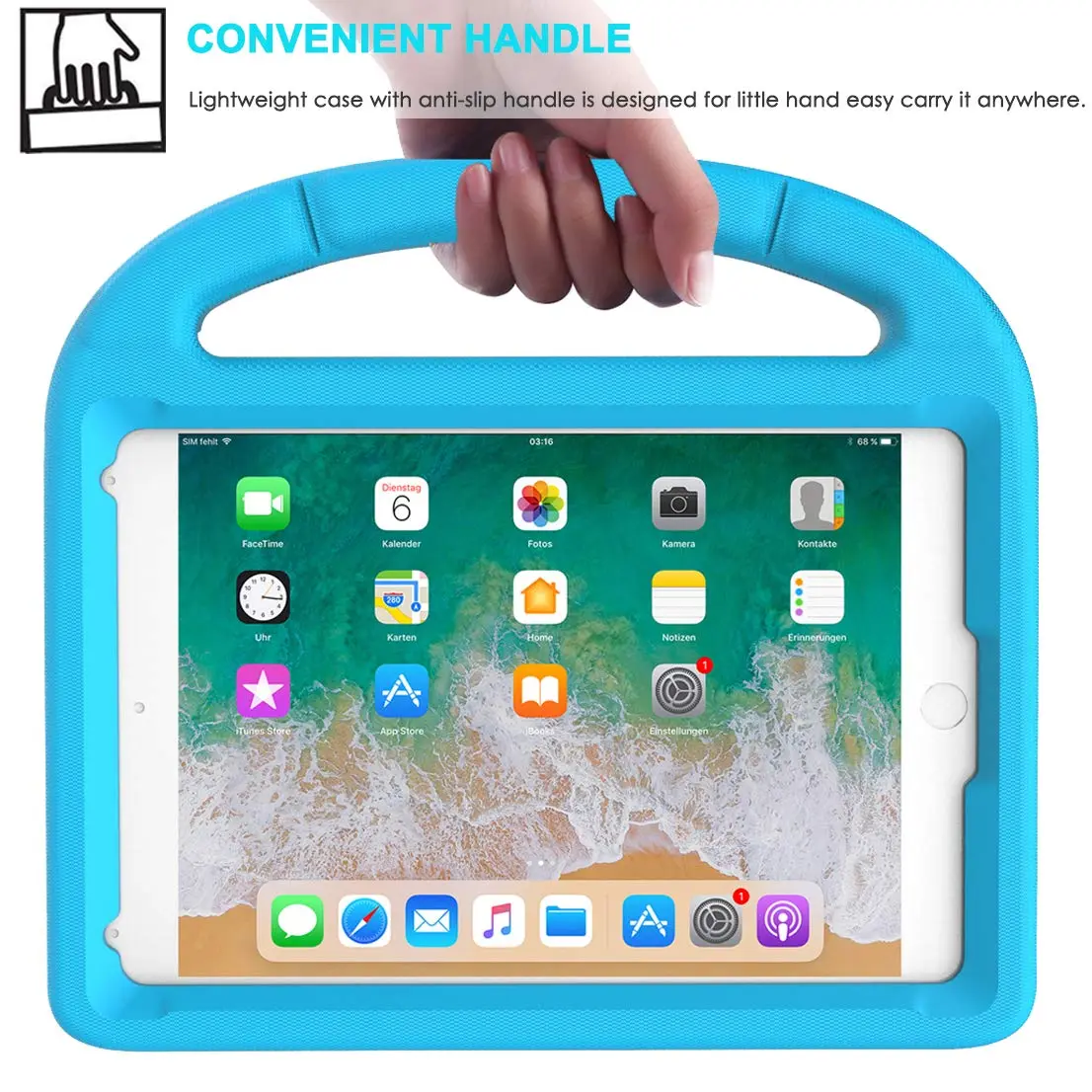 Suplik Kids Case for iPad Mini 1-5 (7.9") | Blue Shockproof Handle Stand Cover with 2 Screen Protectors - view 7
