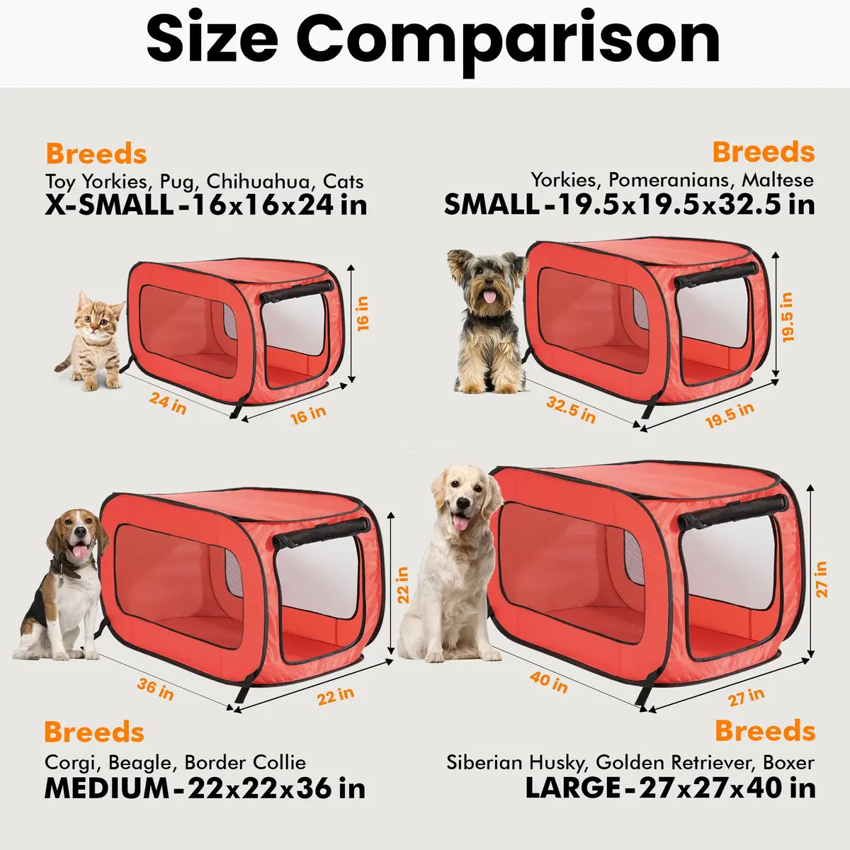 Beatrice Home Fashions Portable Collapsible Dog Kennel 32.5"L x 19.5"W x 19.5"H | Lightweight Travel Crate - view 3