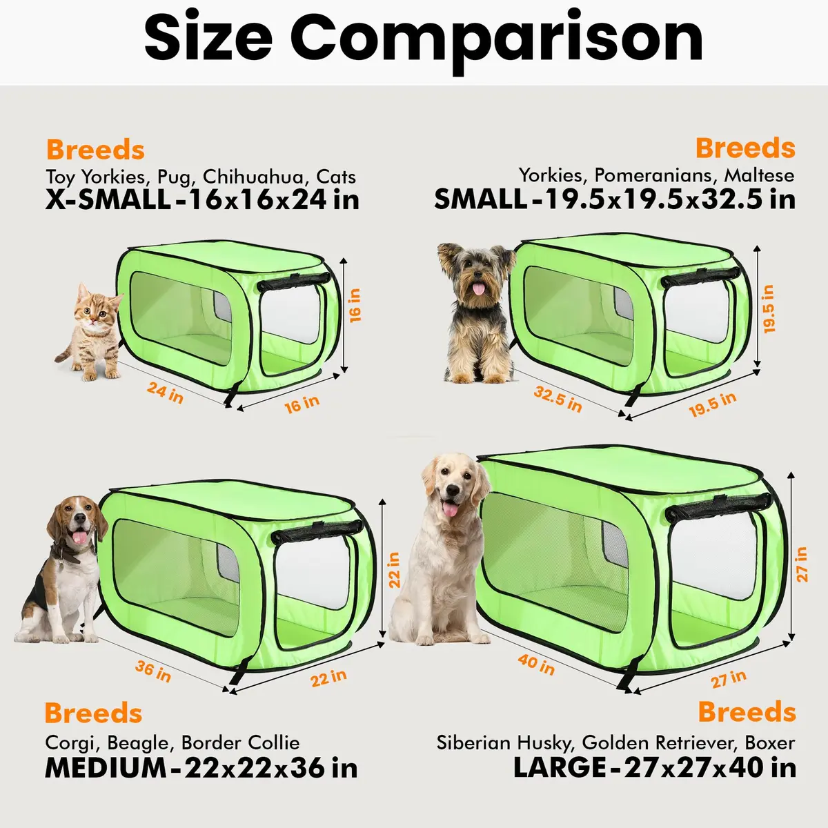 Beatrice Home Fashions Animal Cage 32.5"L x 19.5"W x 19.5"H | Collapsible Travel Kennel - view 3