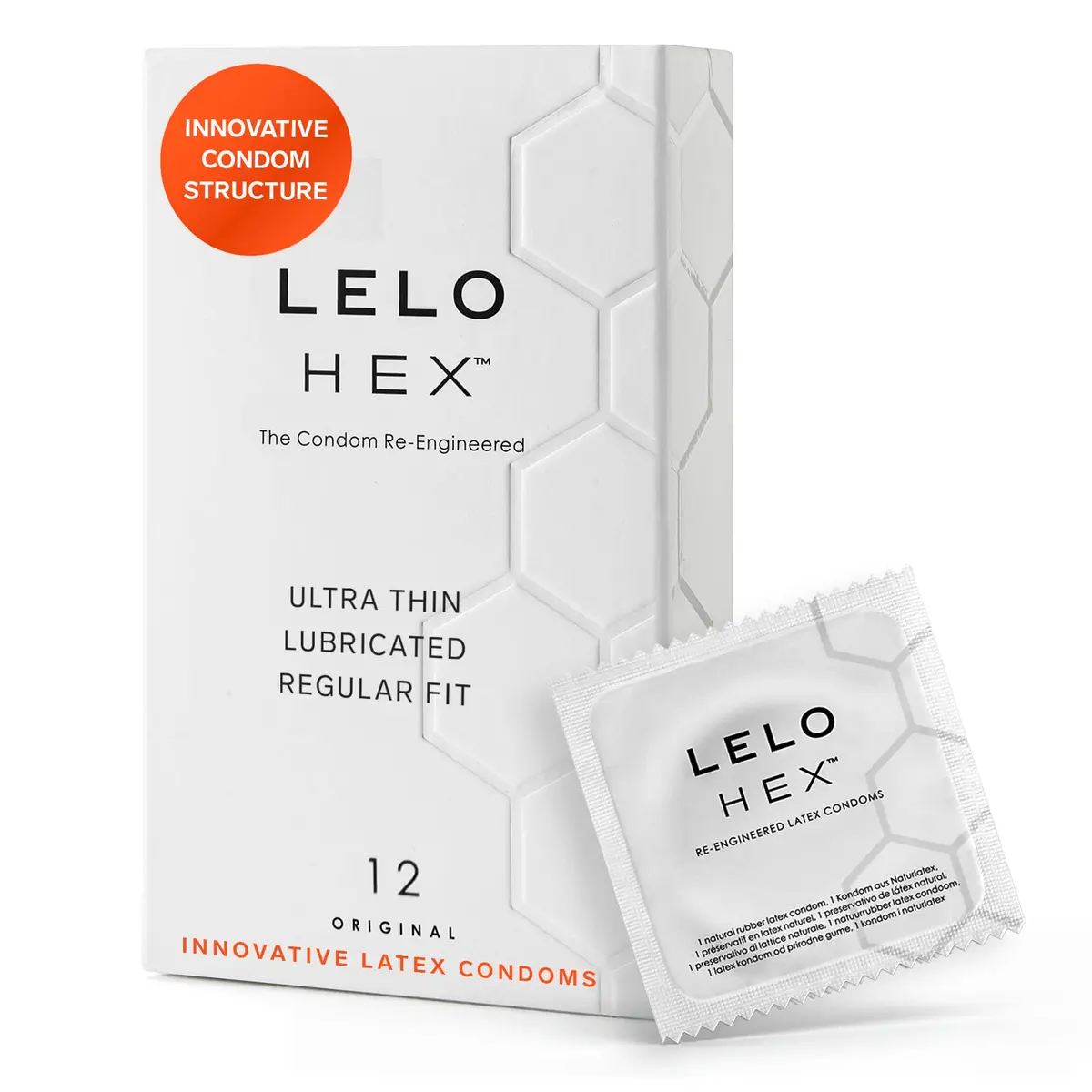 LELO HEX Original Ultra Thin Condoms 54mm (12 Count) | Increased Strength, Natural Latex - main product image