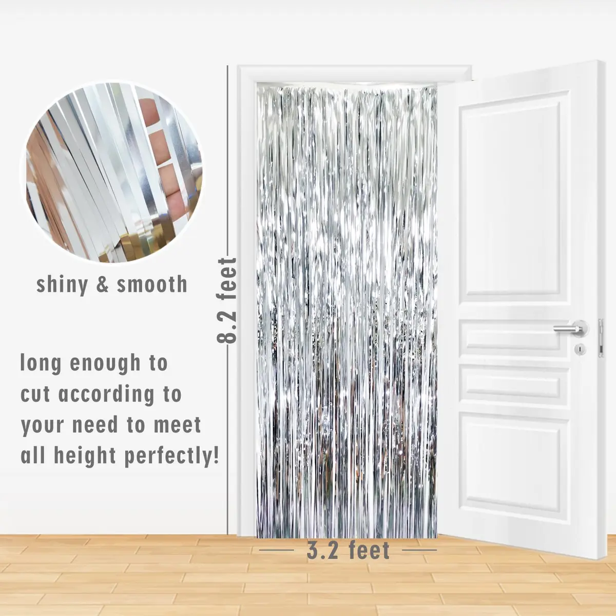 GOER Silver 3.2 ft x 8.2 ft Metallic Tinsel Foil Fringe Curtains Party Photo Backdrop for Birthday, Graduation, New Year Eve Decorations (3 pcs) - view 6