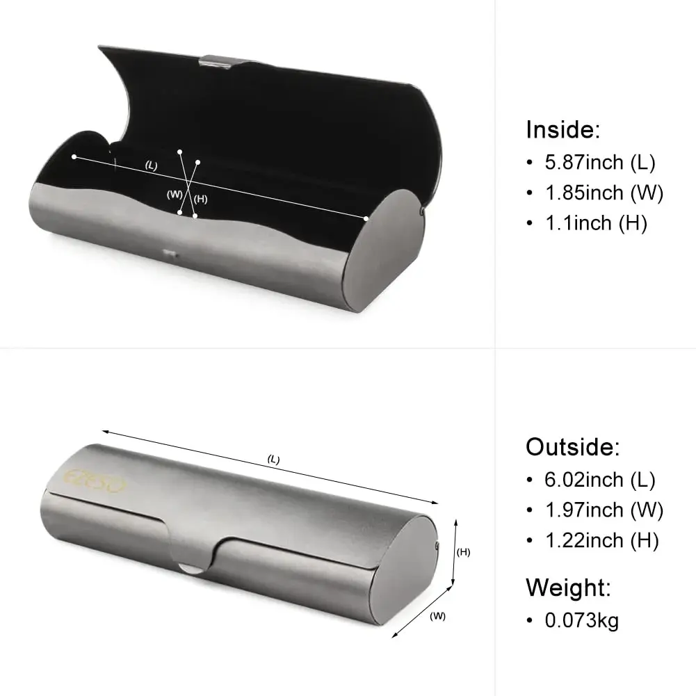 EZESO ESSENTIAL SKINCARE Hard Shell Eyeglass Case | Aluminum Alloy with Suede Lining, Gun Gray (Small) - view 2