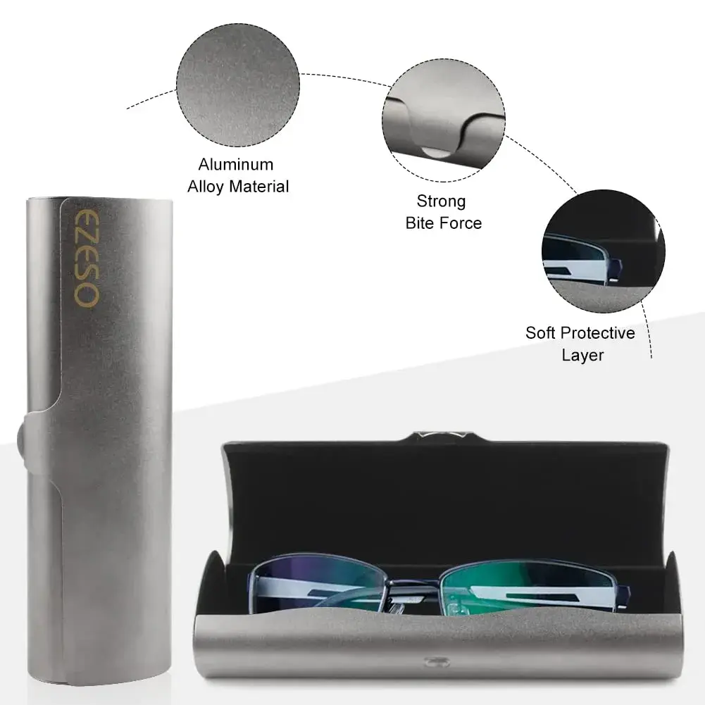 EZESO ESSENTIAL SKINCARE Hard Shell Eyeglass Case | Aluminum Alloy with Suede Lining, Gun Gray (Small) - view 4