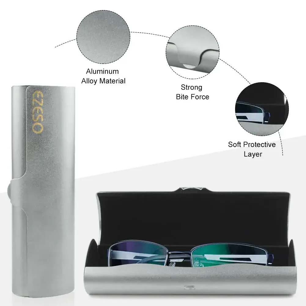 EZESO ESSENTIAL SKINCARE Hard Eyeglass Case for Men | Aluminum Alloy & Suede Lined, Gun Gray Large - view 7