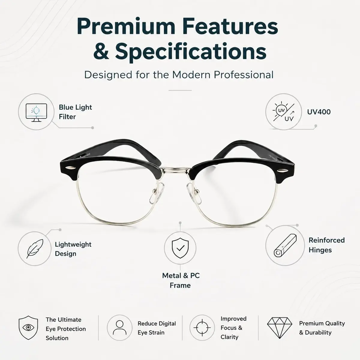 Cyxus Browline Blue Light Glasses for Men Women Reduce Eye Strain Black | Anti-Reflective & Durable - view 6