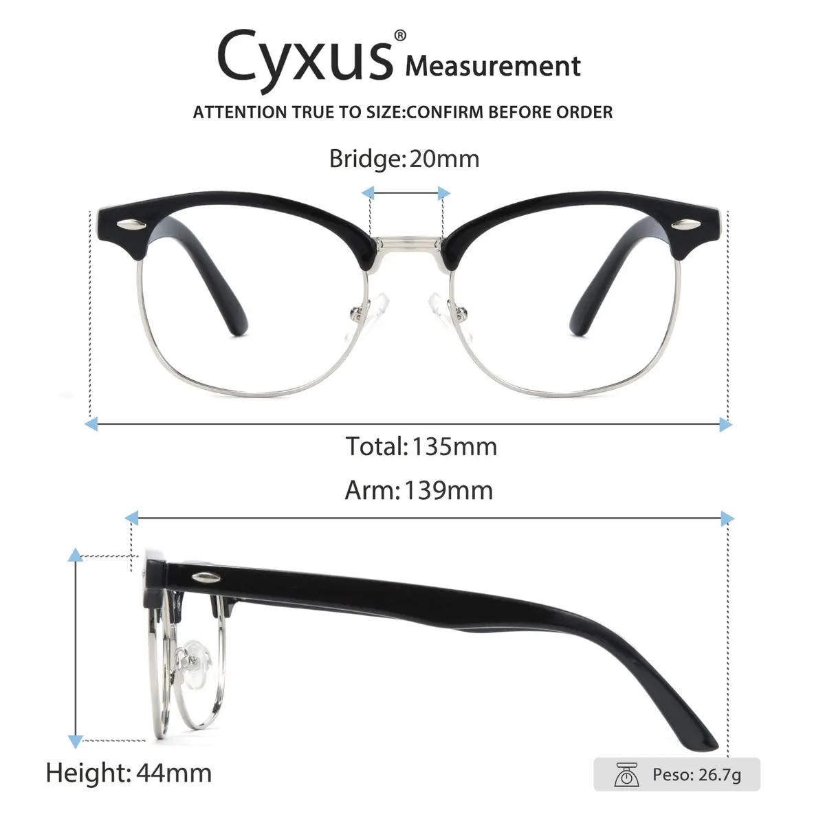 Cyxus Browline Blue Light Glasses for Men Women Reduce Eye Strain Black | Anti-Reflective & Durable - view 7