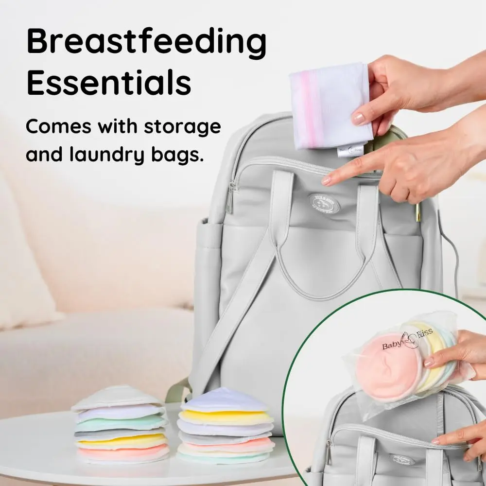 BABY BLISS Organic Bamboo Nursing Pads 14 Washable Breast Pads with Wash Bag | 3-Layer Absorbency for Leak Protection - view 8