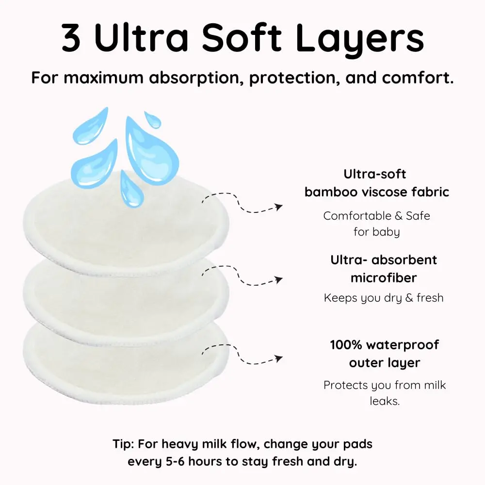 BABY BLISS Organic Bamboo Nursing Pads 14 Washable Breast Pads with Wash Bag | 3-Layer Absorbency for Leak Protection - view 2