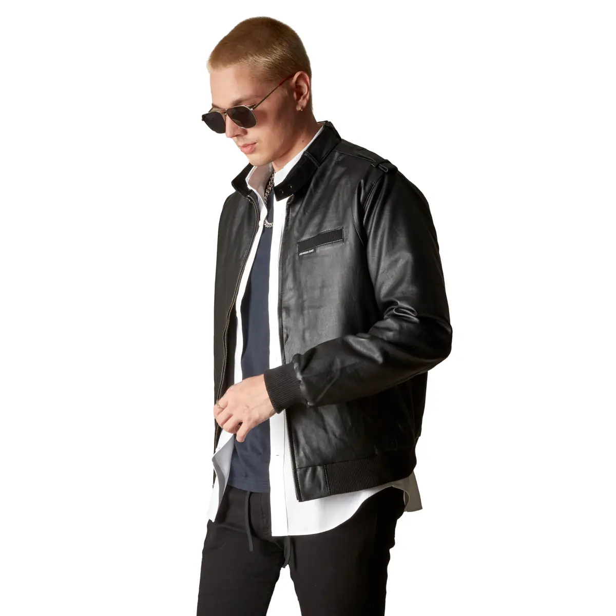 Members Only Faux Leather Iconic Racer Jacket (Black, Large) | Classic Slim Fit for Men - main product image