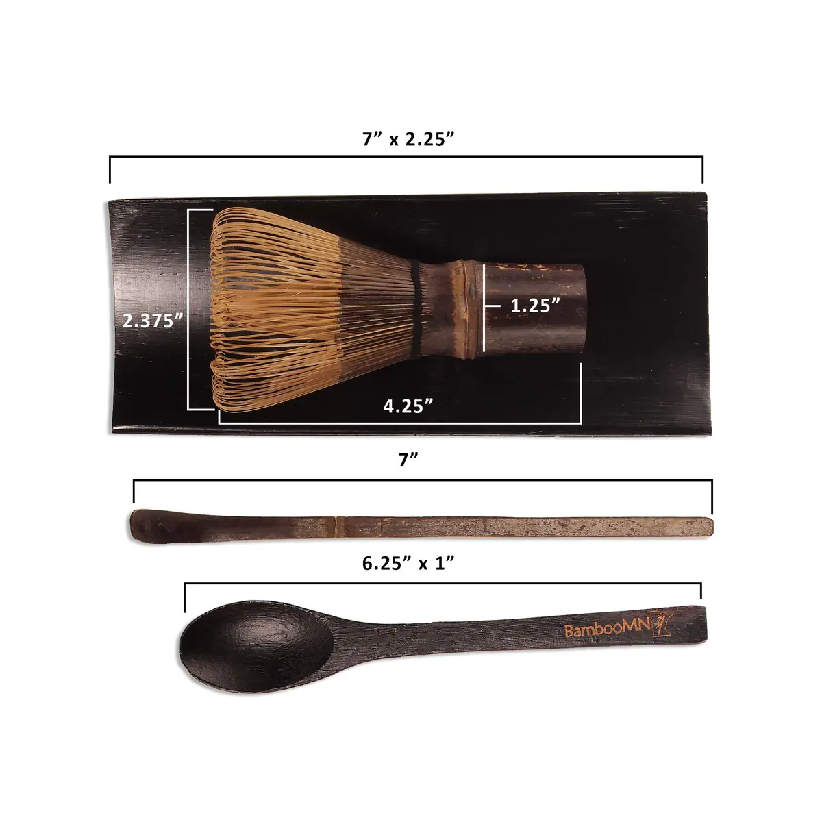 BambooMN Matcha Whisk Set - Black Chasen (Tea Whisk), Black Tray, Chashaku (Hooked Bamboo Scoop), Tea Spoon - 2 Sets | Traditional Japanese Tea Utensils - view 6