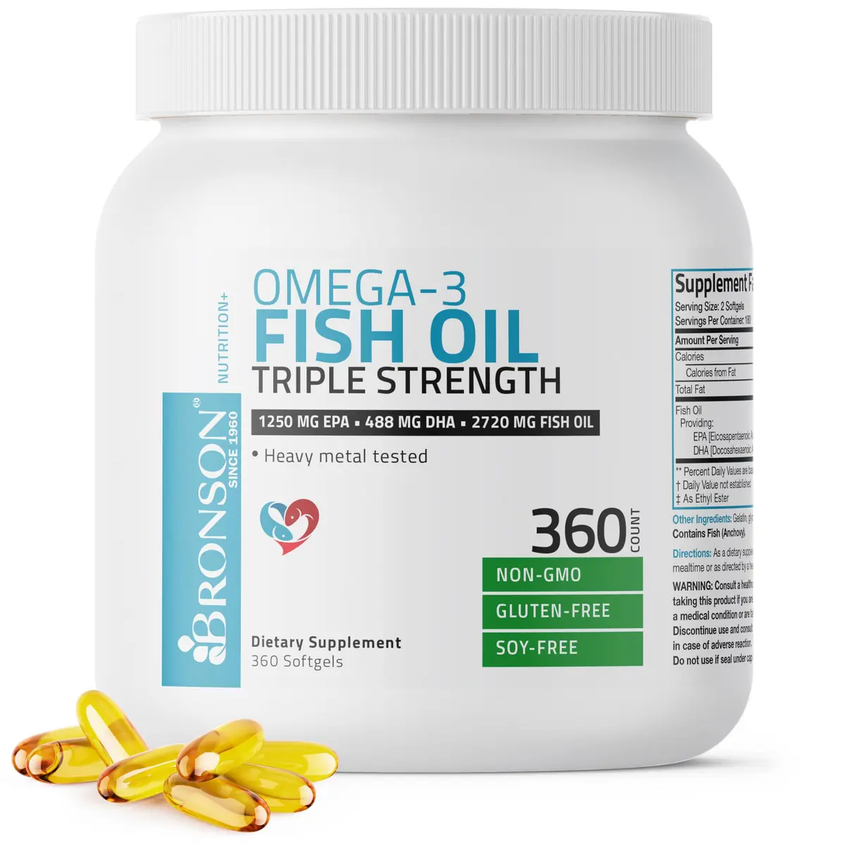 Bronson Omega-3 Fish Oil High EPA/DHA Triple Strength 2720 mg | Supports Heart, Brain & Vision - main product image