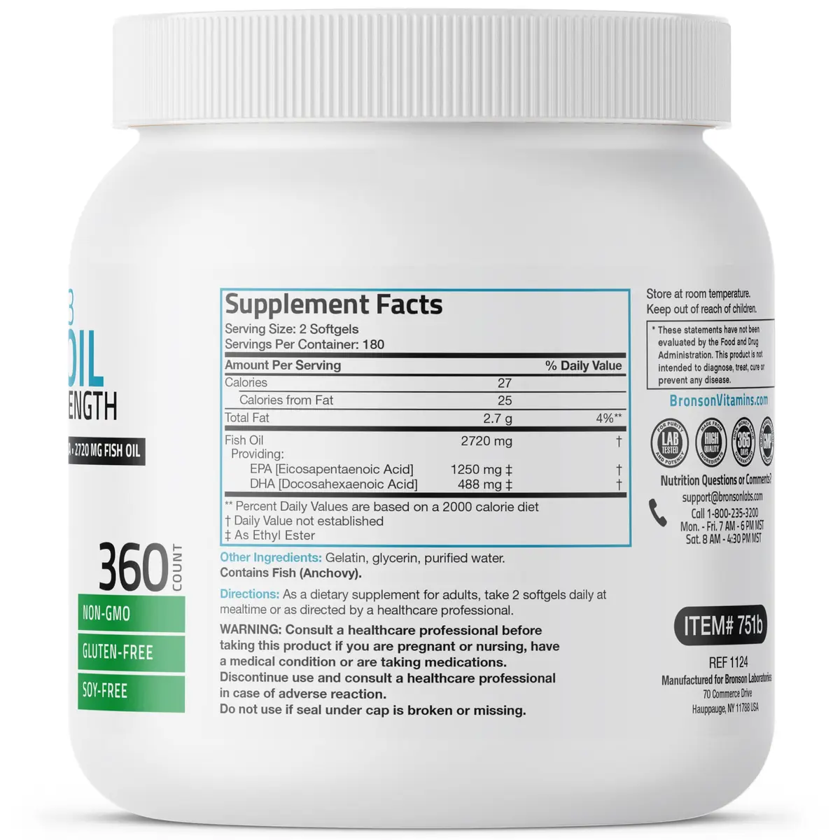 Bronson Omega-3 Fish Oil High EPA/DHA Triple Strength 2720 mg | Supports Heart, Brain & Vision - view 2