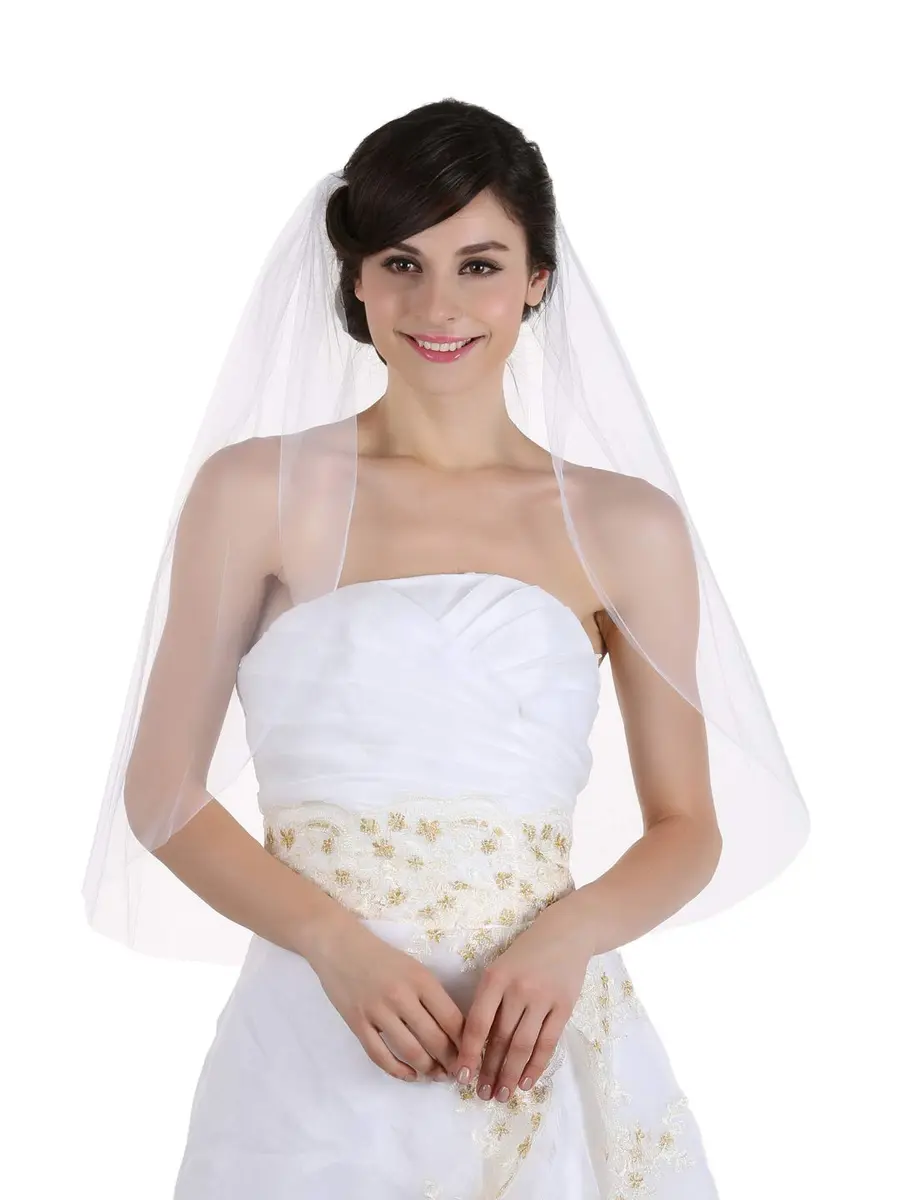 SAMKY Bridal Wedding Veil Light Ivory Fingertip Length 36" | Plain Cut Edge with Metal Comb - main product image
