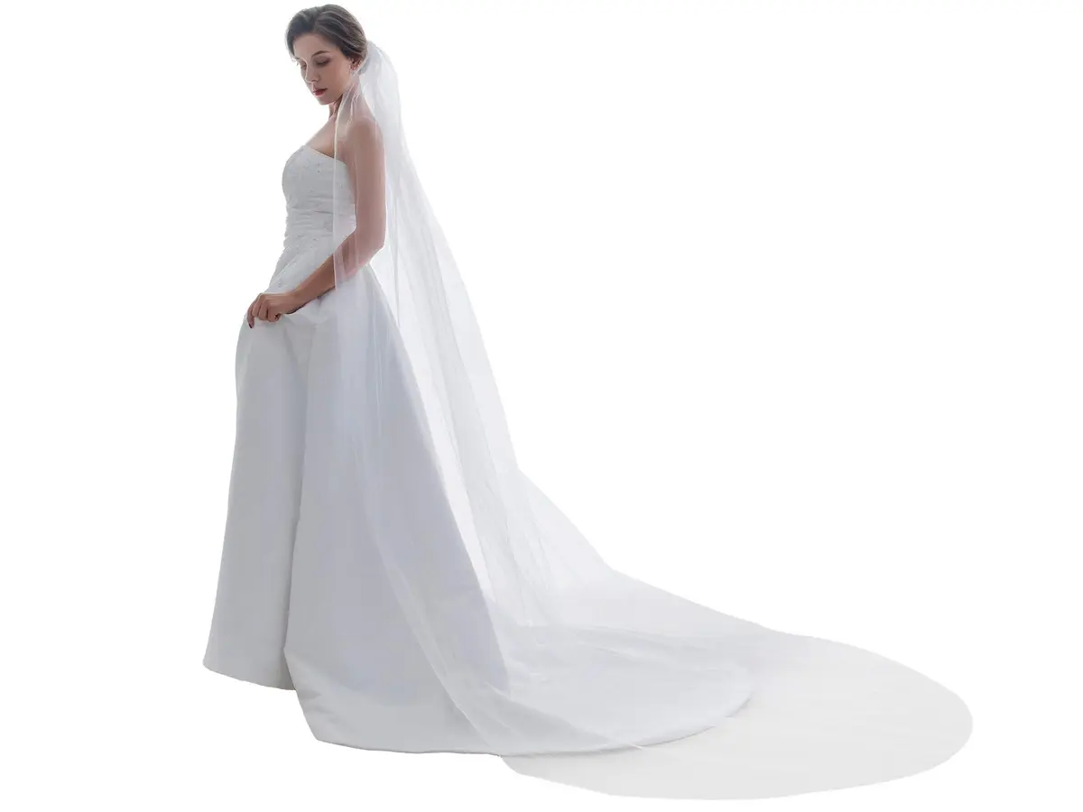 SAMKY Bridal Wedding Veil Light Ivory Fingertip Length 36" | Plain Cut Edge with Metal Comb - view 6
